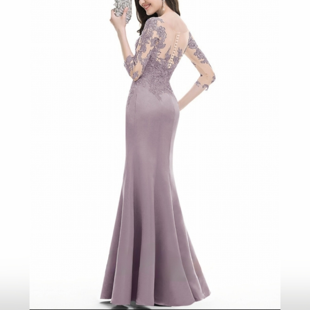 Mermaid Satin Evening Dress Scoop Neck Size 12 - Picture 3 of 11